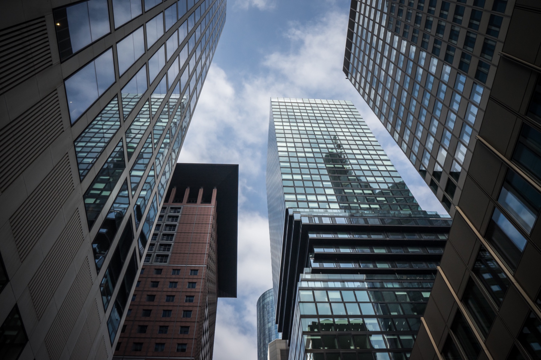 Frankfurt banking towers seen from below